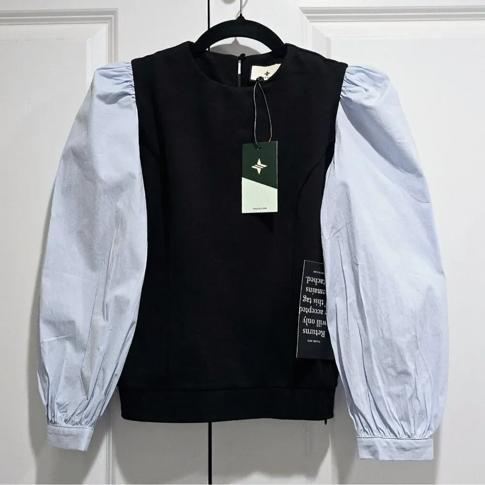 Tuckernuck - Size XS - Mixed‎ Media Gracia Black & Blue Top $128